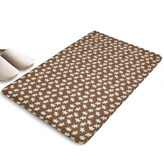 Brown Christmas Gingerbread Pattern Flannel Non Slip Door Rugs,Washable Door Mats Indoor,Decorative Door Mats,Dirt-Resistant and Absorbent Doormat for Entrance,Bedroom,Kitchen,Bathroom,23.5"x16"