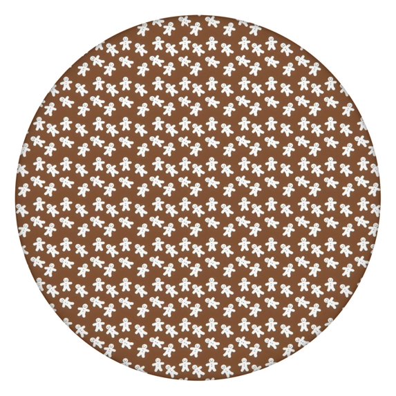 Brown Christmas Gingerbread Pattern Round Fitted Tablecloth with Elastic Edge,Dining Table Cover Waterproof,Outdoor Round Tablecloth for Camping,Dining,Indoor and Outdoor