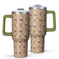 Brown Christmas Gingerbread and Drink Pattern Tumbler with Handle and Lid,40oz Double Wall Vacuum Insulated Tumbler,Cups Gift for Women and Men
