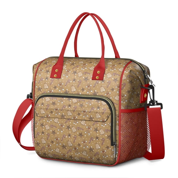 Brown Christmas Pattern Womens Lunch Box for Work,Insulated Large Lunch Bag for Tween and Teen,Loncheras Para Mujer,Leakproof Adult Lunch Bag for Work,Beach,Travel,Picnic,Camping