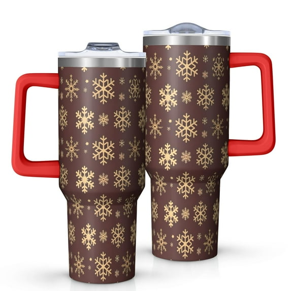 Brown Christmas Snowflake Pattern Tumbler with Handle and Lid,40oz Double Wall Vacuum Insulated Tumbler,Cups Gift for Women and Men
