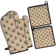 thumbnail image 1 of Brown Christmas Tree Pattern Kitchen Oven Mitt and Pot Holder Sets 4 Pcs for Baking, Cooking and Grilling, Heat Resistant Up To 392 °F, 1 of 7