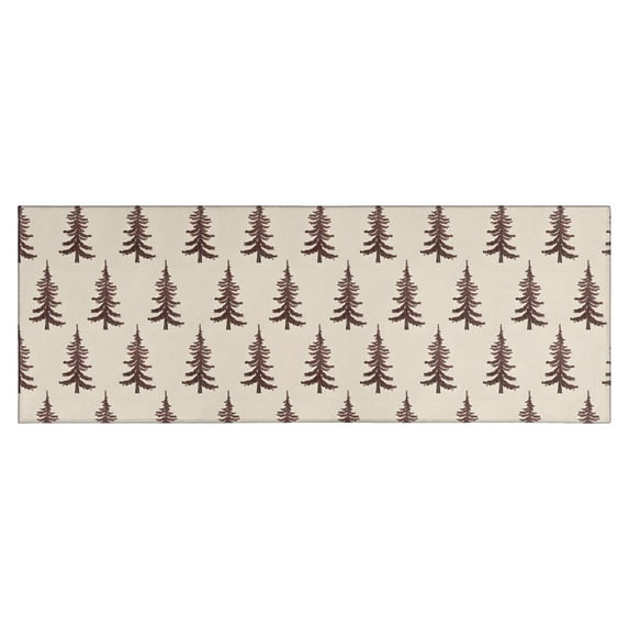 Brown Christmas Tree Pattern Kitchen Rug Mat,Kitchen Runner Rugs Non Skid Washable,Decorative Kitchen Floor Mats for Kitchen,Sink,Laundry,17"X47"