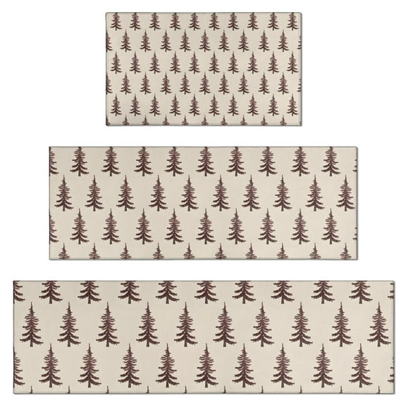 Brown Christmas Tree Pattern Kitchen Rugs Sets Of 3,Kitchen Runner Rugs Non Skid Washable,Decorative Kitchen Floor Mats for Kitchen,Sink,Laundry,17"x30"+ 17"x47" + 17"x59"