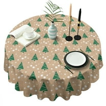 Brown Christmas Tree Pattern Round Tablecloth 60"x60",Wrinkle Wipeable Table Cloth for Kitchen Dining Room Picnic Patio Party