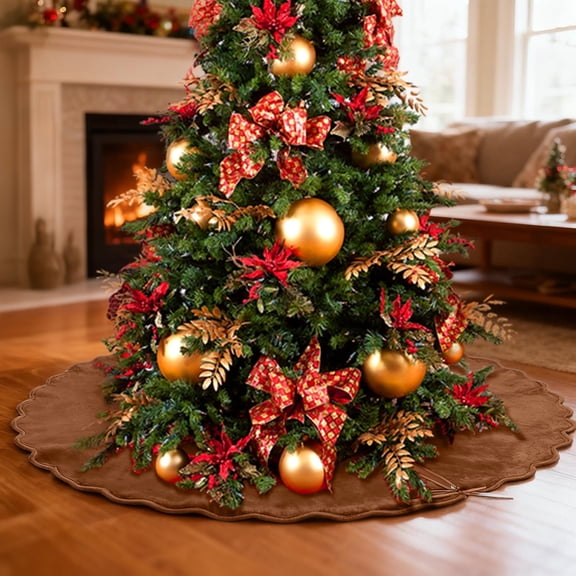Brown Christmas Tree Skirt - 48" Neutral Wave-Edge Christmas Tree Skirts,Elegant Vintage Christmas Decoration,Minimalist Mat for Home Indoor Outdoor Xmas Holiday Party Decorations All Year
