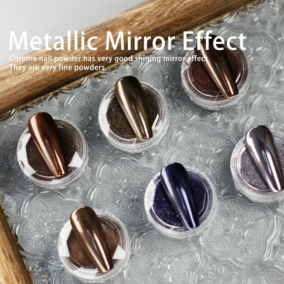 Brown Chrome Nail Powder Set, 6pcs Metallic Nail Chrome Powder Copper Mirror Effect Chrome Pigment Powder Dust Manicure for Resin Craft & Nail Art