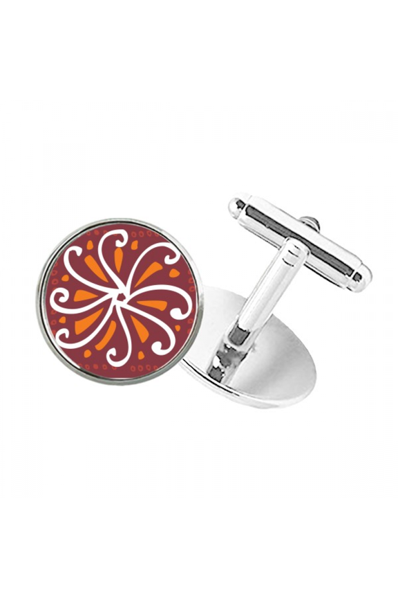 Brown Chrysanthemum Mexico Totems Civilization Round Button Cuff Clip Stud Cufflinks