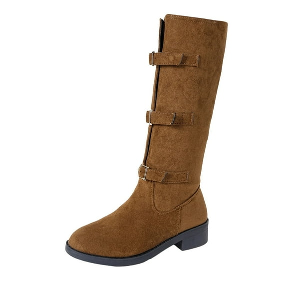 Brown Chunky Heel Knee-High Boots For Women With For Outdoor Use Durable Construction