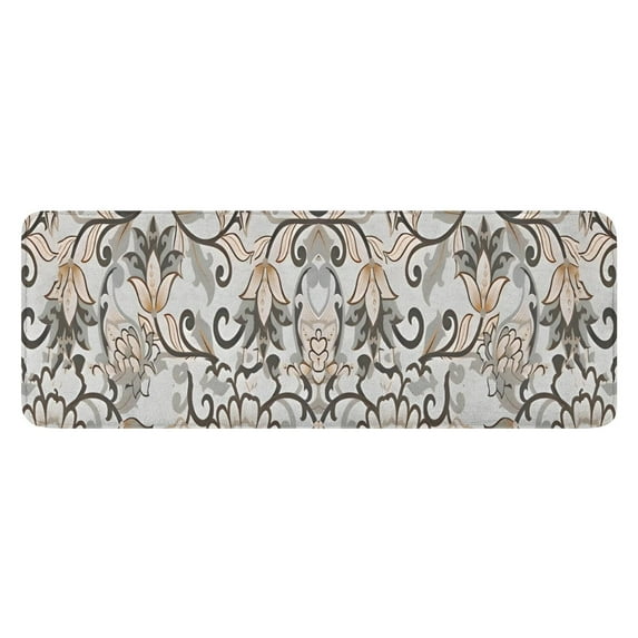 Brown Classic Floral and Scroll Pattern Kitchen Rug Mat,Kitchen Runner Rugs Non Skid Washable,Decorative Kitchen Floor Mats for Kitchen,Sink,Laundry,17"x47.2"