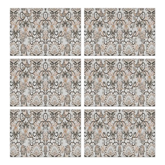Brown Classic Floral and Scroll Pattern Summer Placemats Table Placemats Set Of 6-Linen Kitchen Washable Placemats Table Mats 11.8"x17.7" Non-Slip Heat Resistant