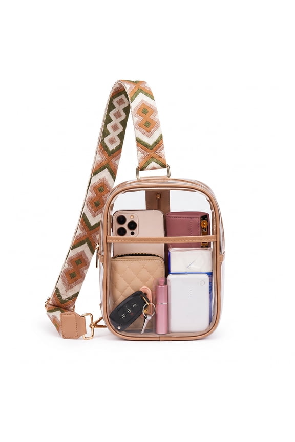 Brown Clear Bag for Stadium Events, Clear Crossbody Bag with Adjustable Strap, Small Concert Purse for Game Day Sports Festivals