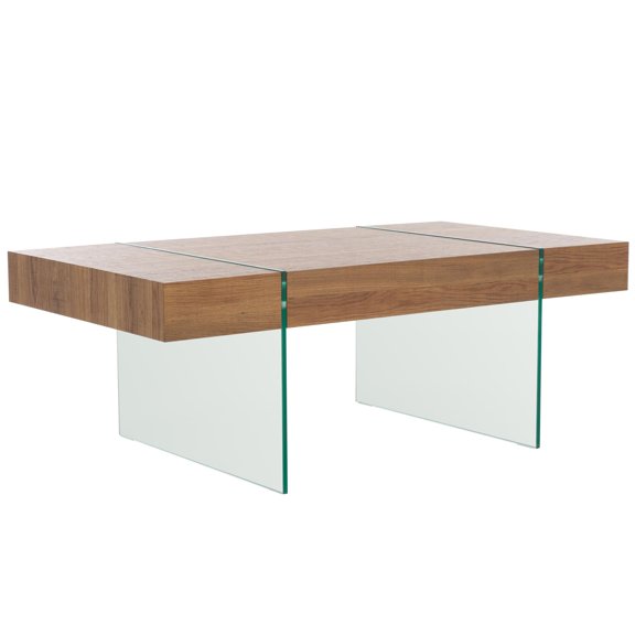 Brown/Clear Modern Rectangular Floating Coffee Table with Brown Wood Top