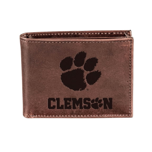 Brown Clemson Tigers Bi-Fold Leather Wallet