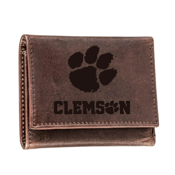 Brown Clemson Tigers Leather Tri-Fold Wallet