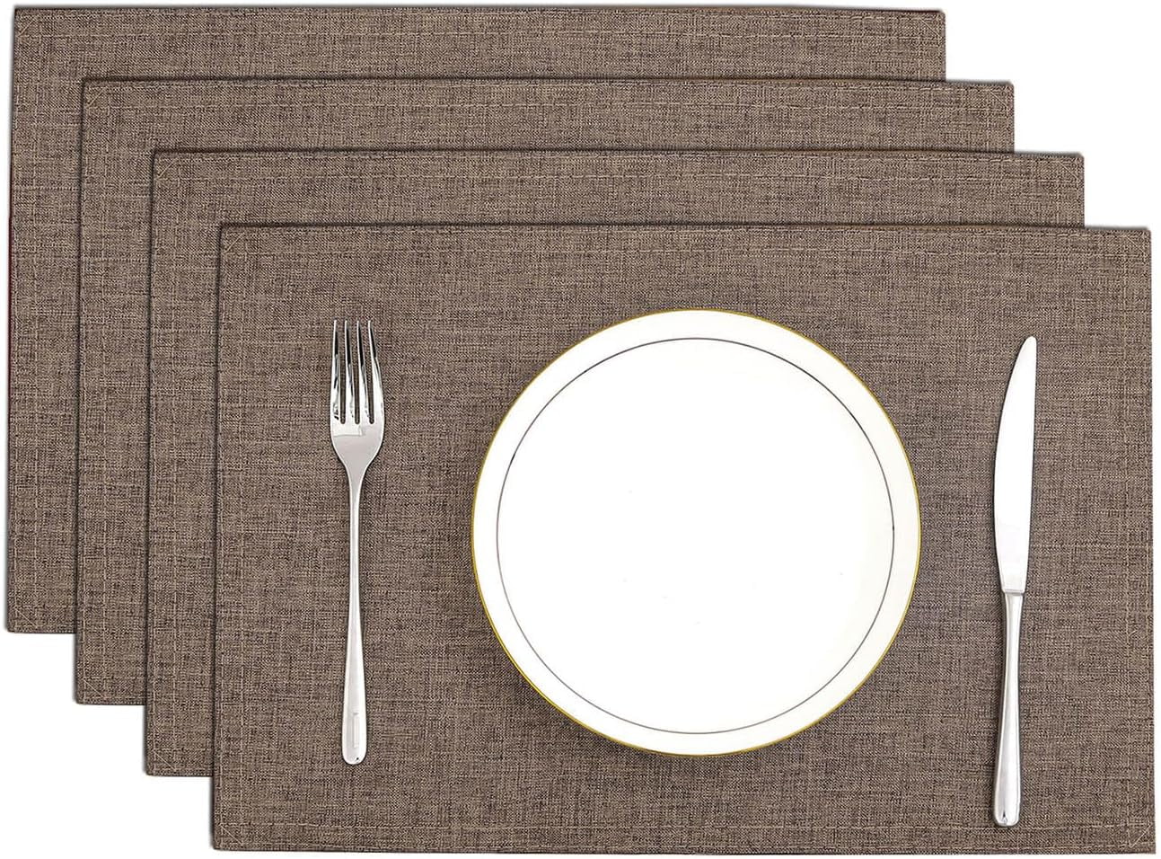 Brown Cloth Placemats Set of 4 Machine Washable Fabric Table Mats Heat Resistant Non Slip Reversible Double Layer Place Mats for Dining Table
