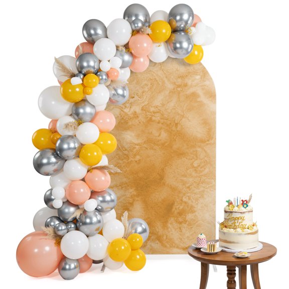 Brown Clouds Arch Backdrop Cover 4FT Modern Abstract Art Fantasy Smoke Fog Spandex Fitted Arch Covers Stretchy Backdrop Decoration for Wedding Birthday Graduation Party