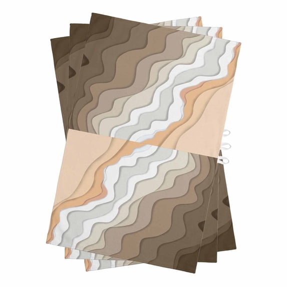 Brown Coastal Beach Kitchen Towels Set of 3, Water Absorbent Dish Towel, Retro Farmhouse Ocean Waves Striped Decorative Hand Towels - Quick Drying Cloth for Cooking Baking, 18x28 Inch