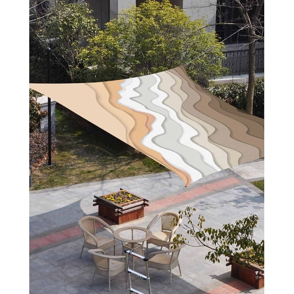 Brown Coastal Beach Sun Shade Sail 6.5'x10' Rectangle Outdoor Shade Canopy, Retro Farmhouse Ocean Waves Striped Porch Shades Outdoor Sun Blocking Screen, Sunshade Cloth Covers for Patio/Deck/Garden