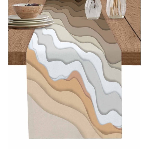 Brown Coastal Beach Table Runner 72 Inches, Retro Farmhouse Ocean Waves Striped Bed Runner Dresser Scarves Tabletop for Indoor Outdoor Parties/Ceremony/Banquet, 13" x 72"