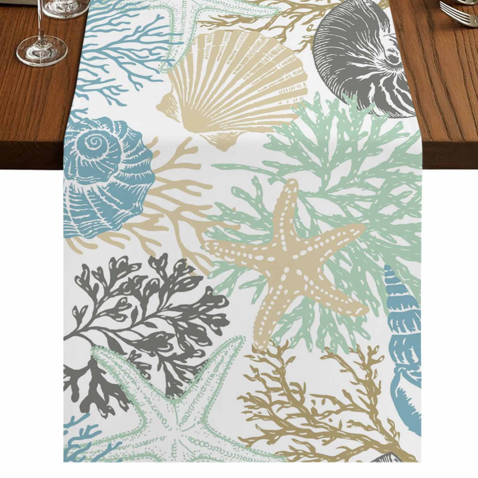 Brown Coastal Burlap Cotton Table Runner 16x72 Inches Long, Teal Grey ...