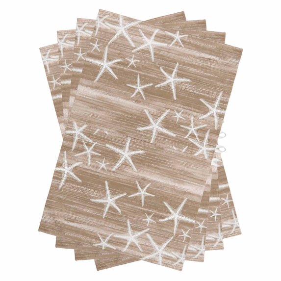 Brown Coastal Kitchen Towels Set of 4, Water Absorbent Dish Towel, Summer Ocean Waves Ombre Sea Starfish Decorative Hand Towels - Quick Drying Cloth for Cooking Baking, 18x28 Inch