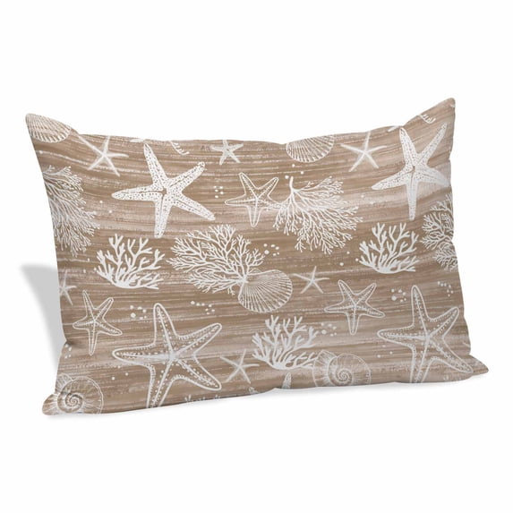 Brown Coastal Pillow Covers, Linen Long Throw Pillow Case, Summer Beach Nautical Starfish Coral Vintage Holiday Pillow Protector Decorative Cushion Cover for Living Room/Bedroom 20" x 26"