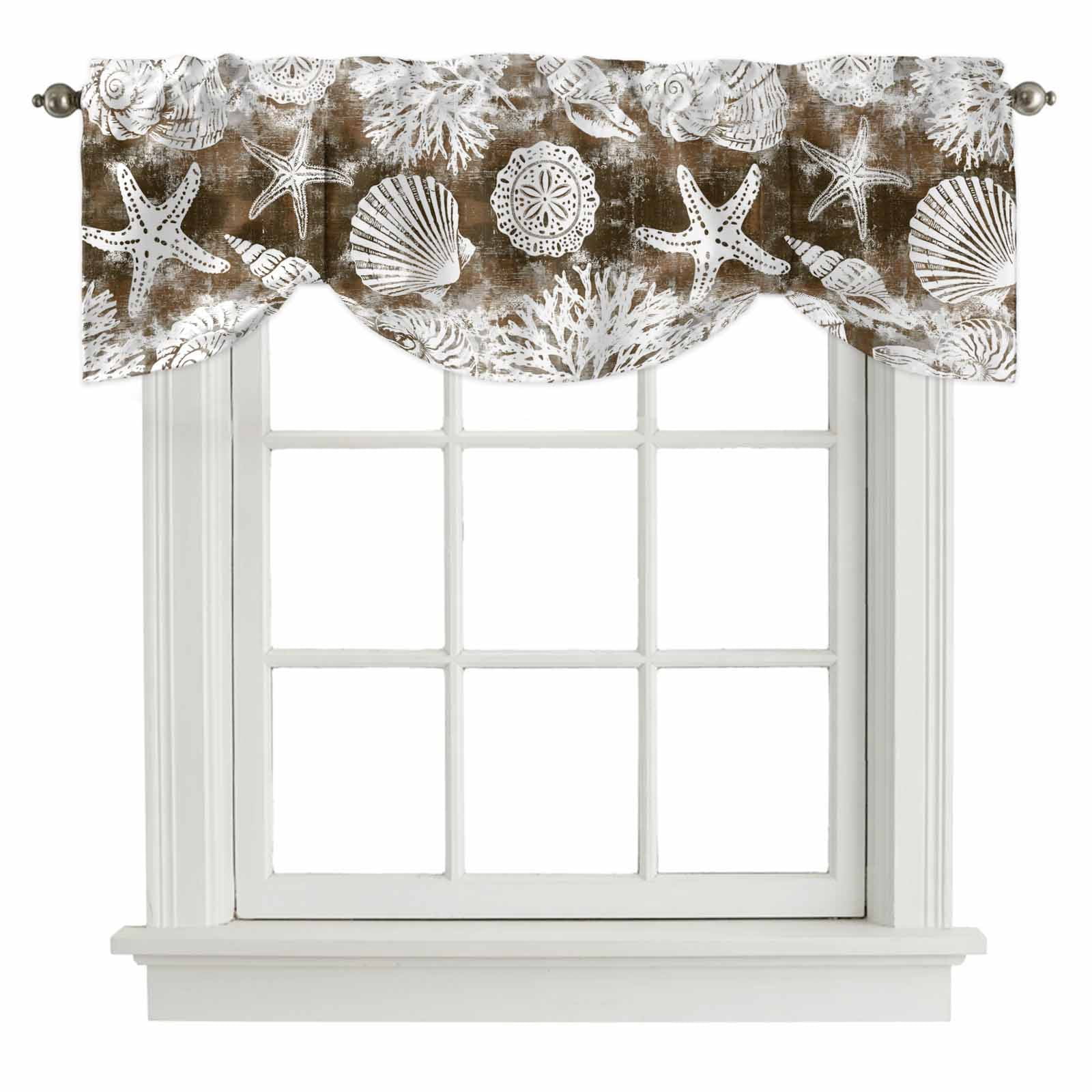 Brown Coastal Tie Up Valance Curtain for Kitchen Living Room Bedroom ...