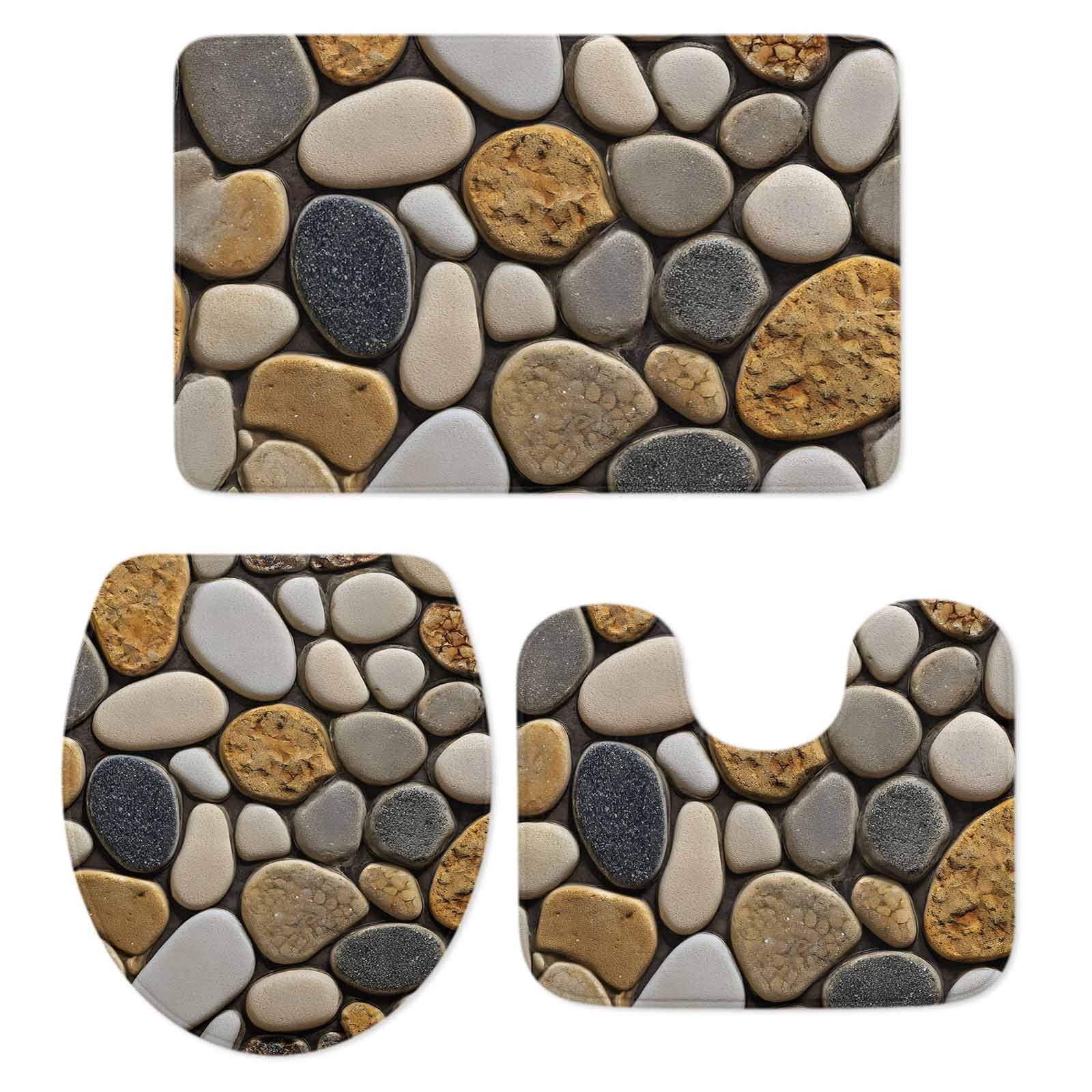 Brown Cobblestone Style Bathroom Rugs Set Modern Abstract Art Beach ...