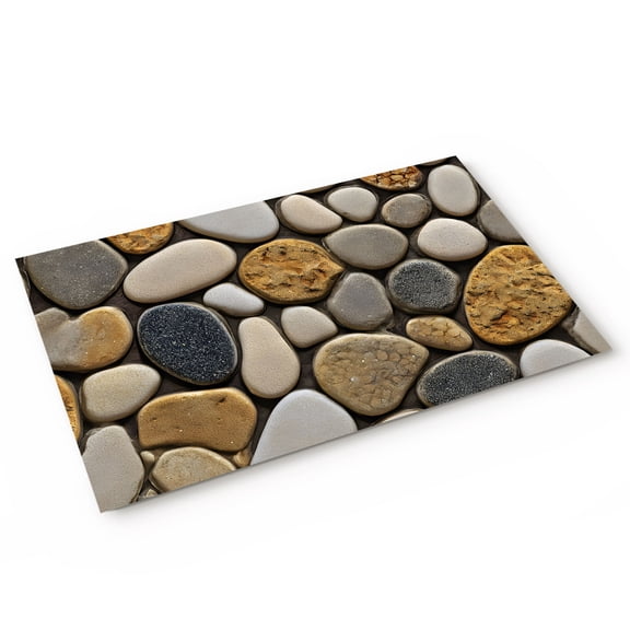 Brown Cobblestone Style Door Mat Modern Abstract Art Beach Cobblestones Non Slip Absorbent Entrance Mat Washable Low Profile Indoor Doormat for Front Door Entryway Entry 16"x24"