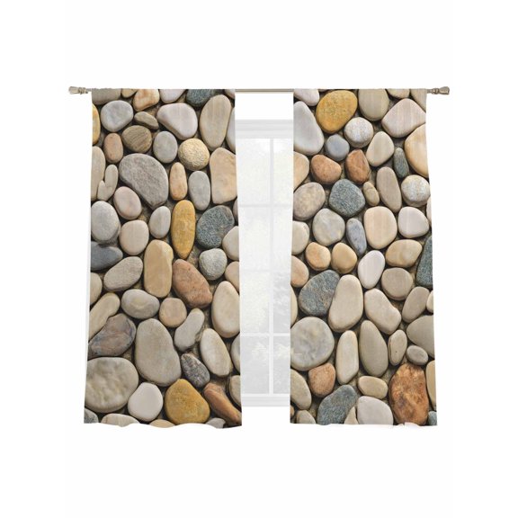 Brown Cobblestone Style Sheer Curtains 2 Panels Set Modern Abstract Beach Cobblestones Sheer Window Curtains Light Filtering Rod Pocket Voile Drapes for Bedroom Living Room 52"x63"