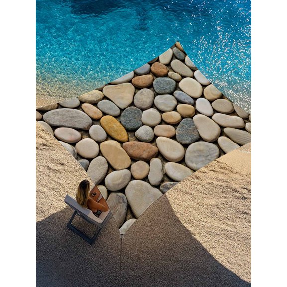 Brown Cobblestone Style Sun Shade Sail 12' x 16', Modern Abstract Beach Cobblestones Rectangle Outdoor Sunshade Canopy, Waterproof UV Block Patio Covers for Garden Yard Beach