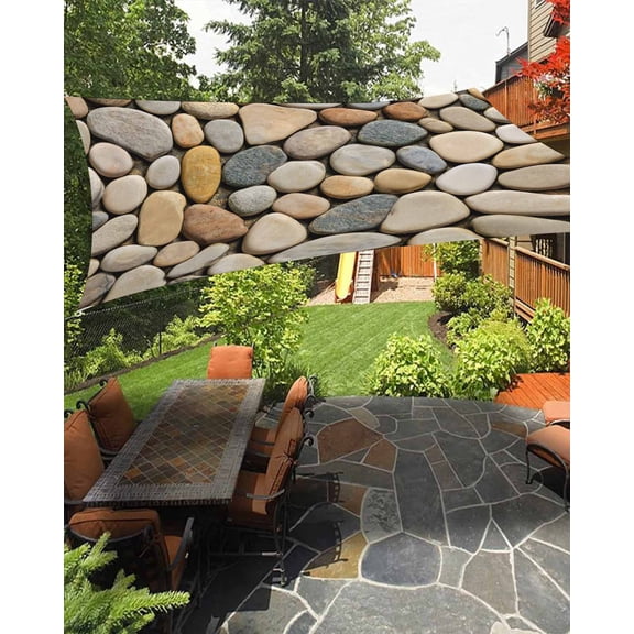 Brown Cobblestone Style Sun Shade Sail 6.5'X10' Modern Abstract Beach Cobblestones UV Block Outdoor Sail Shades Breathable Waterproof Rectangular Sunshade for Patio Garden Pool Pergola Porch