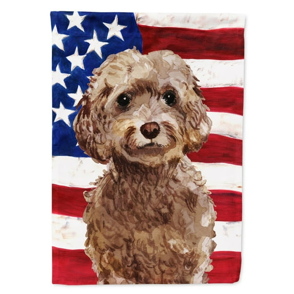 Brown Cockapoo Patriotic Garden Flag