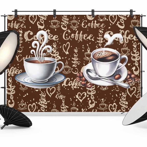 Brown Coffee Farmhouse Backdrop for Photoshoot,Photography Photo Studio Background Wall Backdrop,Coffee Cup Bean Sugar Retro Back Drop Banner Panel for Portraits Wedding Party Live Streaming 7x5Ft