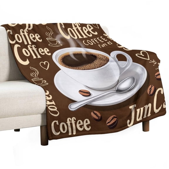 Brown Coffee Pattern Flannel Blanket Lightweight Blanket for Couch Sofa Bed, Super Soft Cozy Print Warm Blanket