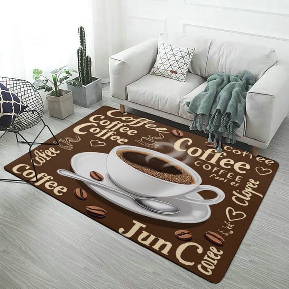 Brown Coffee Pattern Soft Comfy Area Rugs Carpet Suitable Flannel for Living Room Kitchen Bedroom Laundry Room Home Decorations