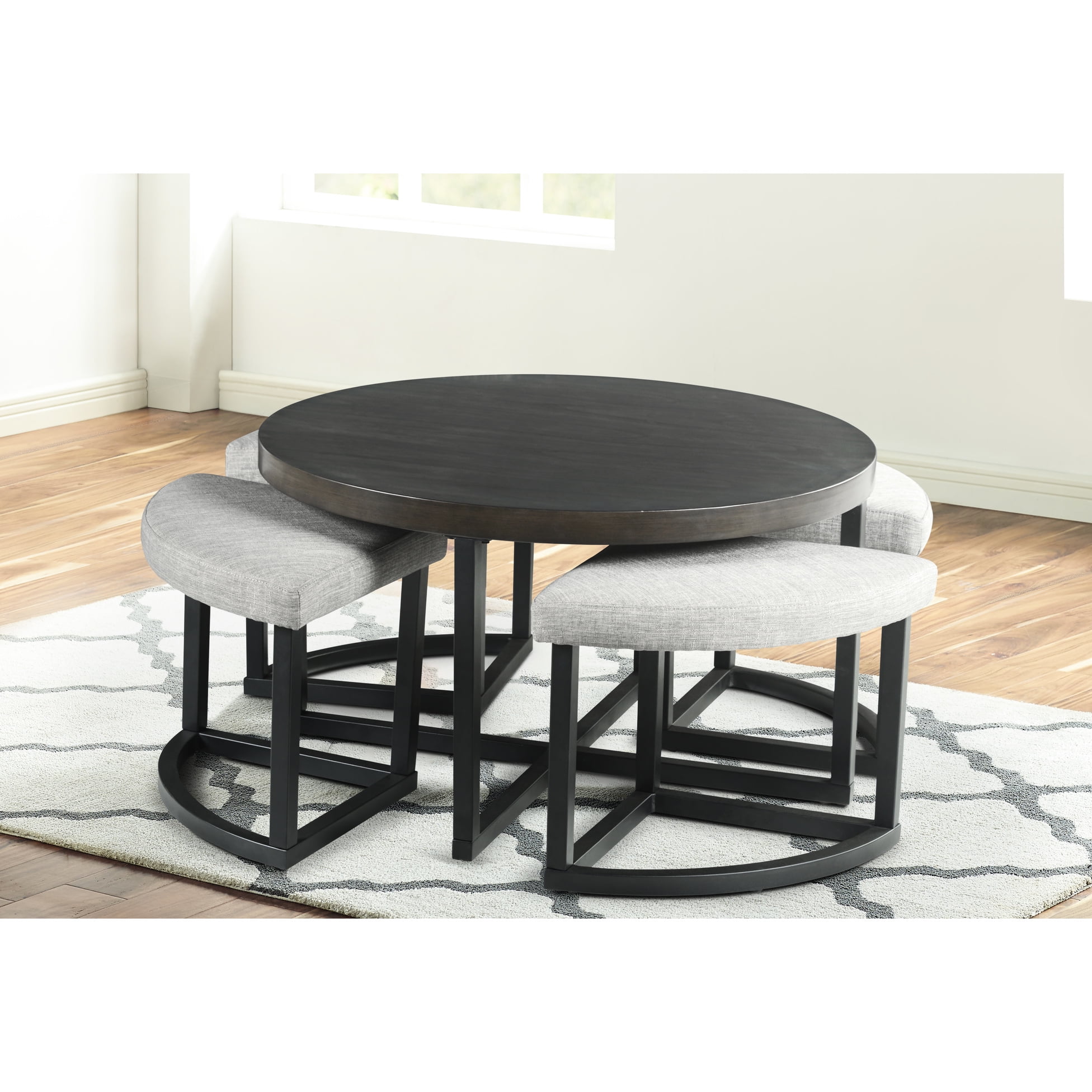 Brown Coffee Table And Stools Iron Build, Veneers, Engineered — free download