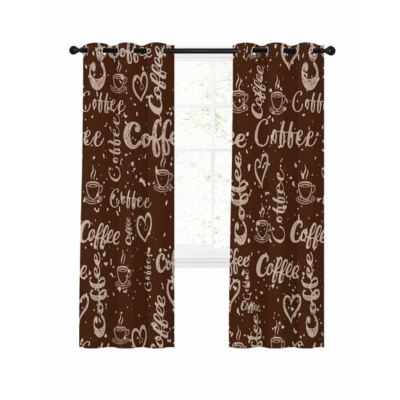 Brown Coffee Vintage Blackout Curtains, Light Blocking Print Window Curtains, Coffee Cup Love Hearts Farmhouse Thermal Insulated Window Drapes for Living Room Kitchen Cafe 2 Panels, 55"W x 39"L