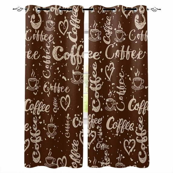 Brown Coffee Vintage Kitchen Curtains Coffee Cup Love Hearts Farmhouse Cafe Short Curtains for Bathroom Blackout Window Curtain Small Window Treatment Drapes for Bedroom Living Room 27.5"x39"x2