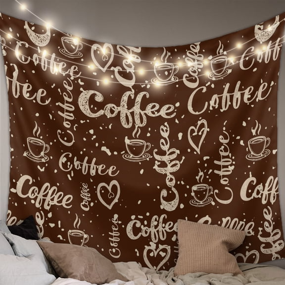 Brown Coffee Vintage Small Tapestry for Bedroom Wall Hanging Tapestry, Coffee Cup Love Hearts Farmhouse Ceiling Backdrop Tapestries Poster Blanket Wall Decor for Teens Room Living Room Dorm 23" x 28"