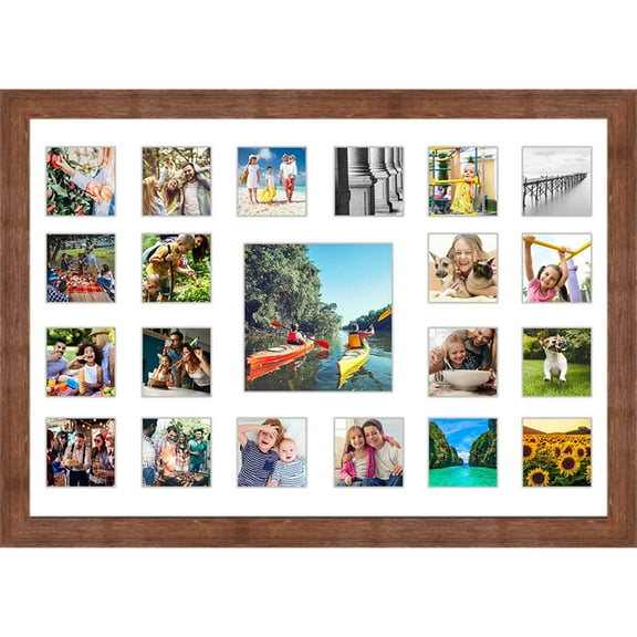 Brown Collage Frame With Mat - 20x29 Frame For (20) 4" x 4" and (1) 8" x 8" Photo - Great for