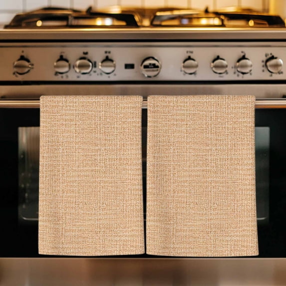 Brown Color Kitchen Towels Set of 2, Abstract Woven Texture Vintage Minimalist Absorbent Dish Towels for Kitchen, Microfiber Hand Towel, Quick Drying Tea Towel for Cleaning Decorative Dishcloths