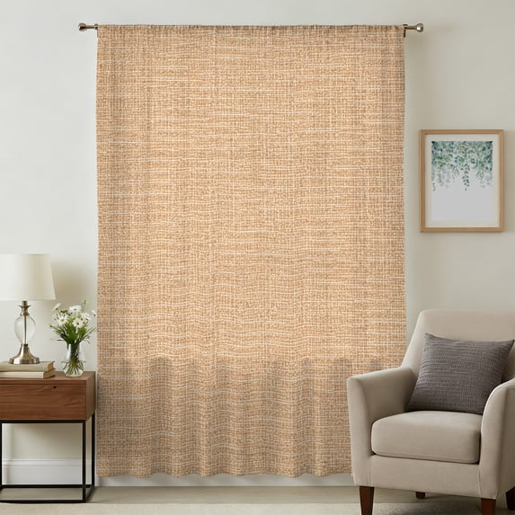 Brown Color Sheer Curtains 108 Inches Extra Long, Abstract Woven Texture Vintage Minimalist Light Filering Curtains, Privacy Drapes Simi Floor to Veiling Curtain for Living Room Window Treatment