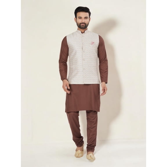 Brown Color, Traditional Men's Kurta Pajama with Jacket– Cultural Wear for Men,232