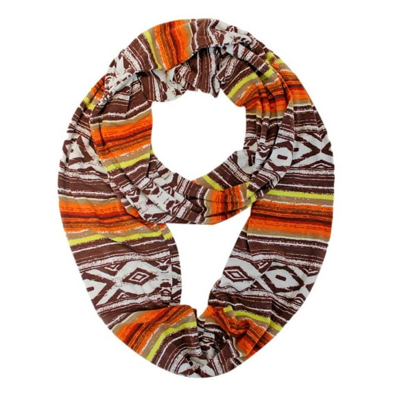 Brown Colorful Aztec Print Ring Infinity Scarf