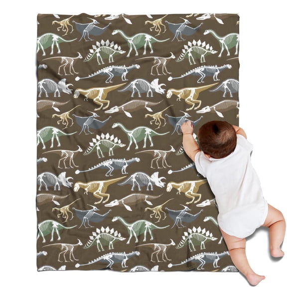 Brown Colorful Dinosaurs Fossils Pattern Blanket,Comfortable Soft Lamb Wool Throw Blanket,All Season,Warm Lightweight Blankets for Sofa Bed Couch Living Room Chair,30"x40"