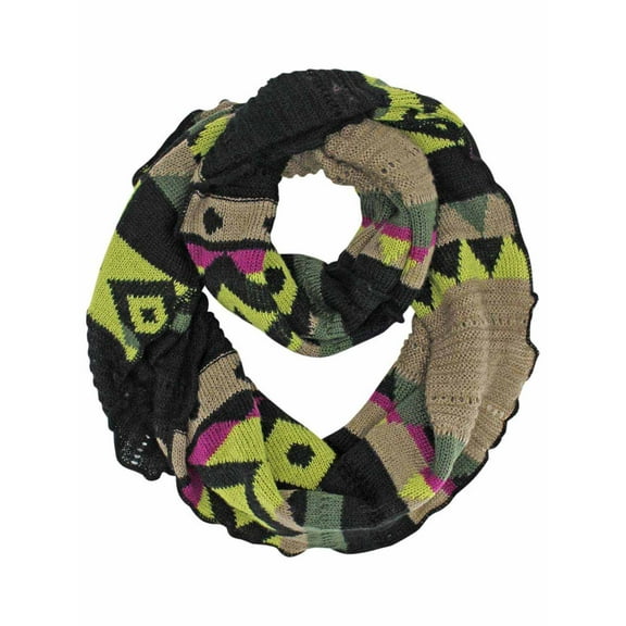 Brown Colorful Knit Ring Infinity Scarf With Ruffled Edge