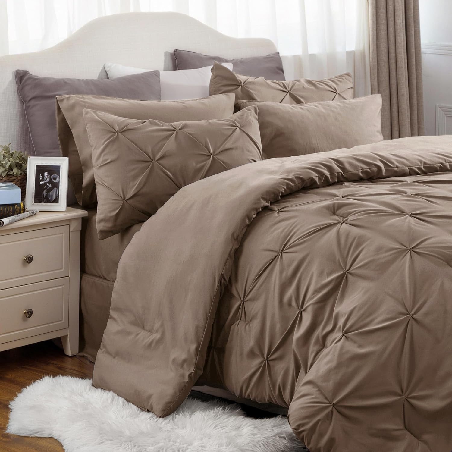 Brown Comforter Set Queen - Bed in a Bag Queen 7 Pieces, Pintuck ...