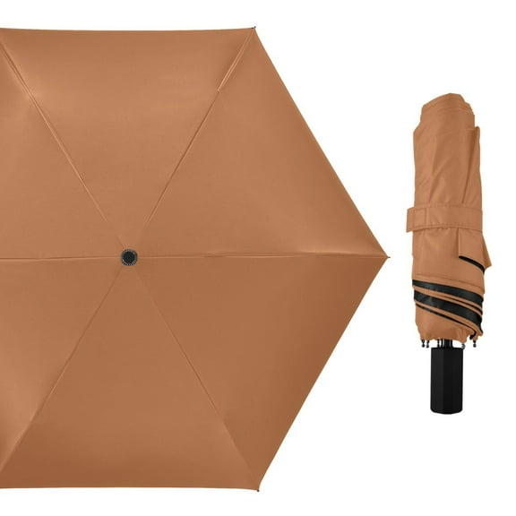 Brown Compact Sun Umbrella Windproof Travel Umbrellas for Rain Strong Portable UV Protection